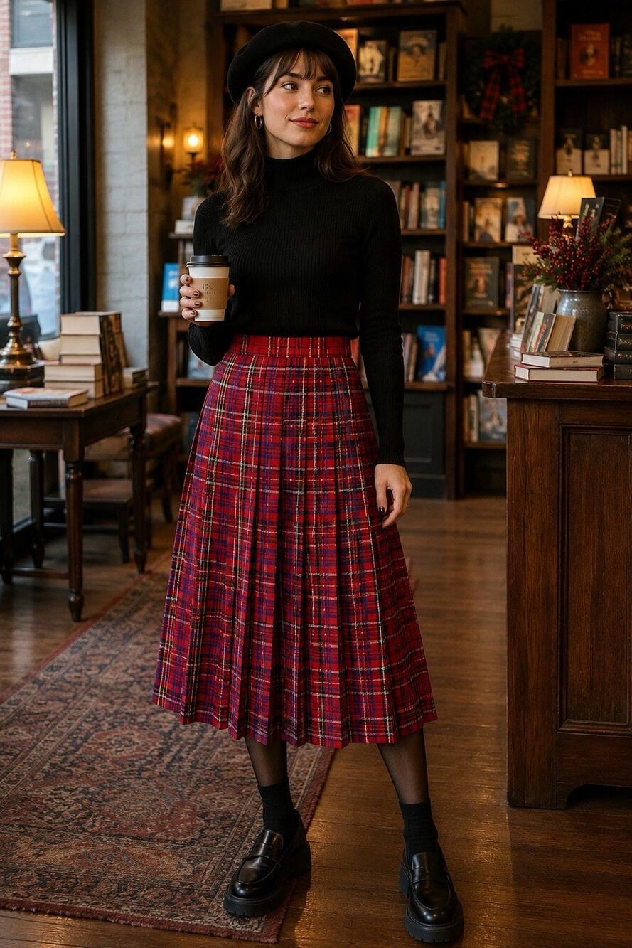 Pendleton Classic Skirt 14 Red Tartan Plaid Pleated Midi Virgin Wool USA